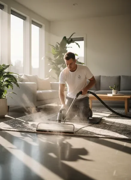 טכנאי ניקיון שטיחים מקצועי עובד בבית לקוח