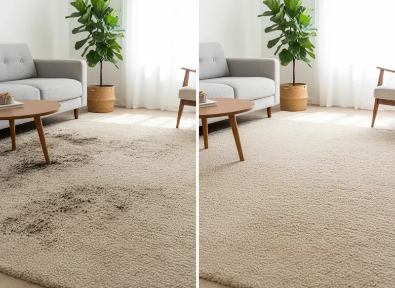השוואת לפני ואחרי ניקיון שטיח מקצועי